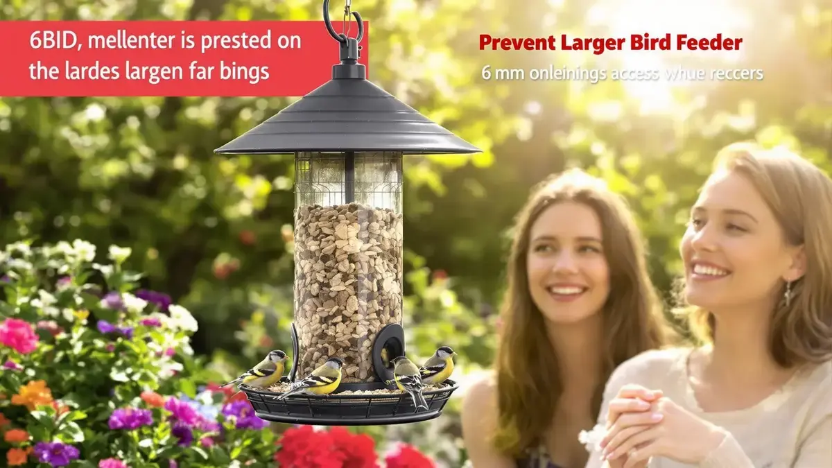 Een voederhuis met 6 mm openingen voorkomt effectief dat grote vogels bij het voer kunnen komen